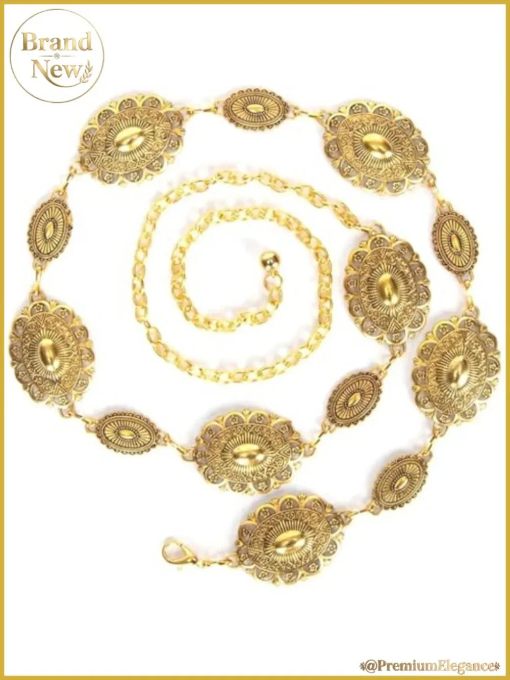 Gold Chain Western Concho Belt Adjustable Metal Boho Cowgirl for Dresses Jeans